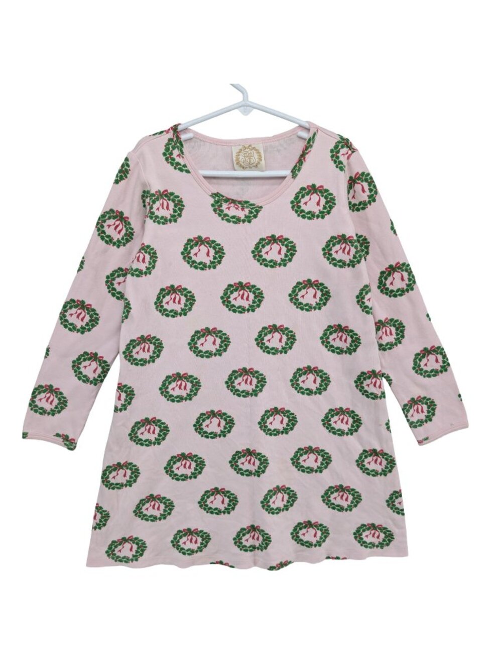 Beaufort Bonnet Company Christmas Dress Girls Pink Green Wreath Cotton Size 10